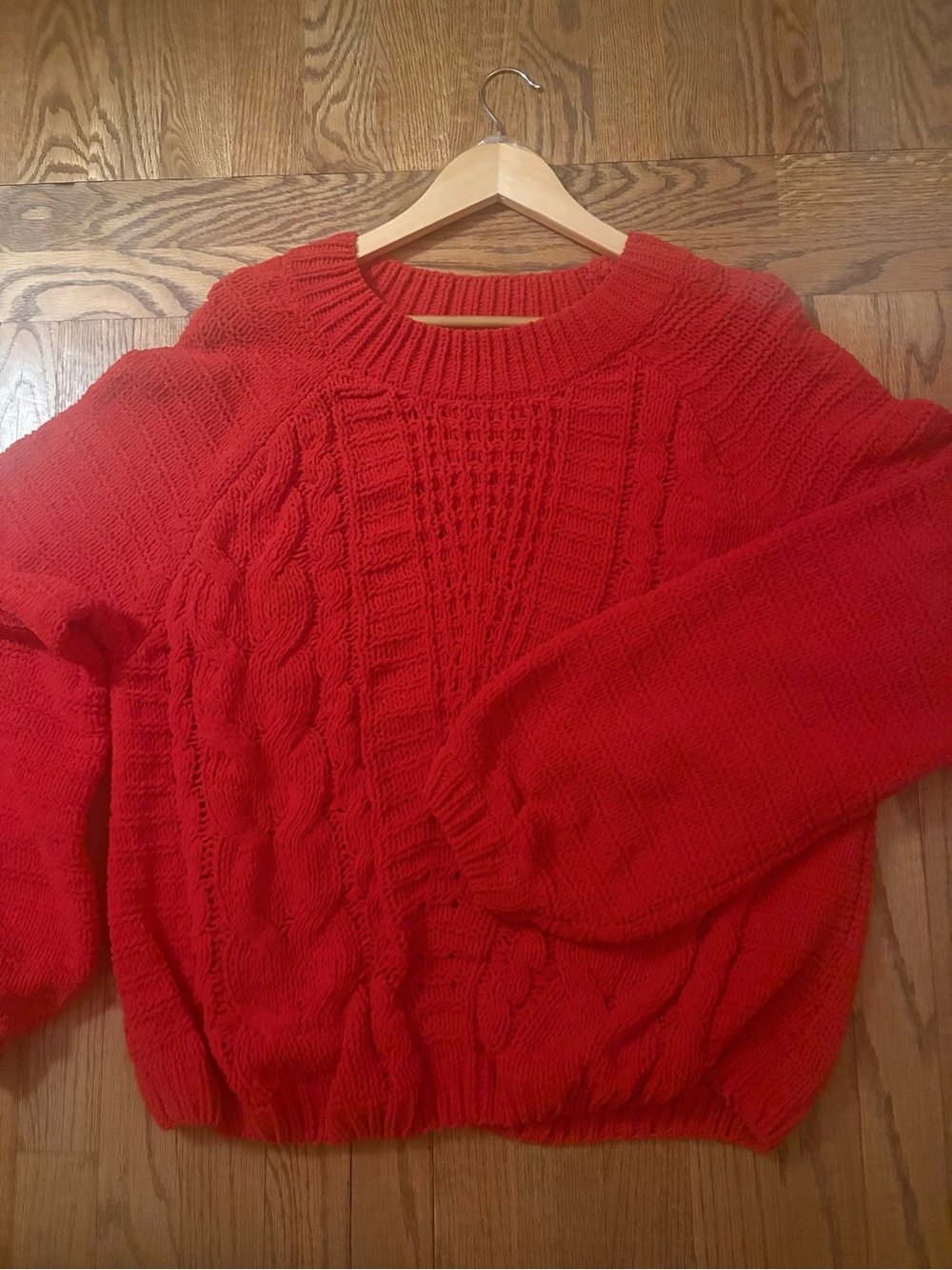 Women’s Red Cable Knit Sweater - Classic Crewneck